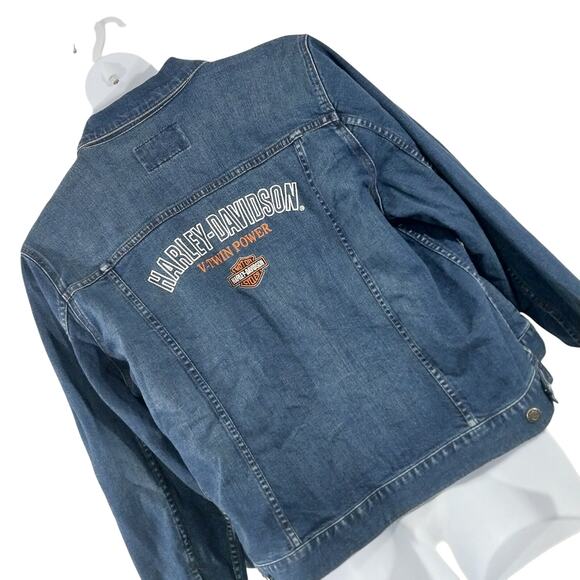 HARLEY DAVIDSON! BACK BIG EMBROIDERED LOGO CLASSIC BLUE DENIM JEAN JACKET! SZ 1X - Picture 10 of 10